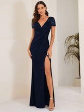 Elegant V-Neck Pleated Mermaid Mother of the Bride Dress with Slit